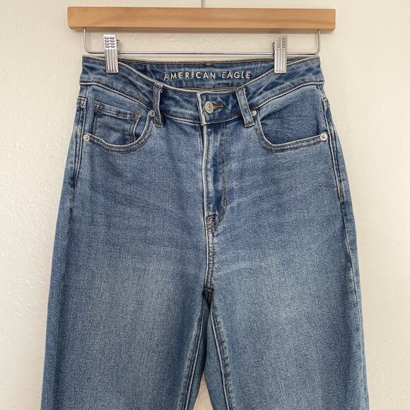 American Eagle Stretch Mom Jeans Classic Blue High Rise Tapered Ankle Length 0 - Picture 6 of 16